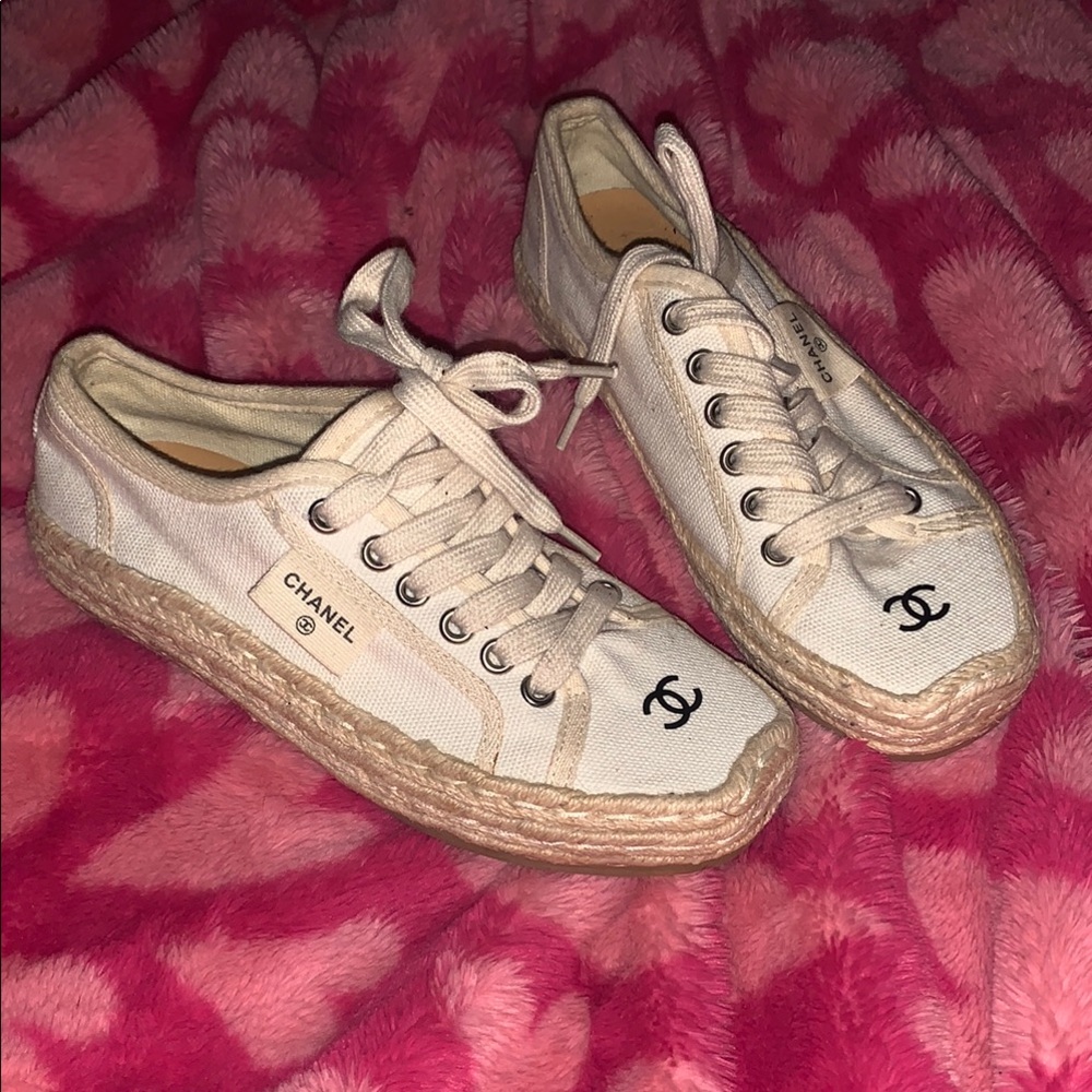 Chanel Cream Espadrille Shoes with Textured Soles